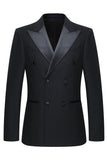 2 Piece Peak Lapel Double Breasted Black Men's Party Suits