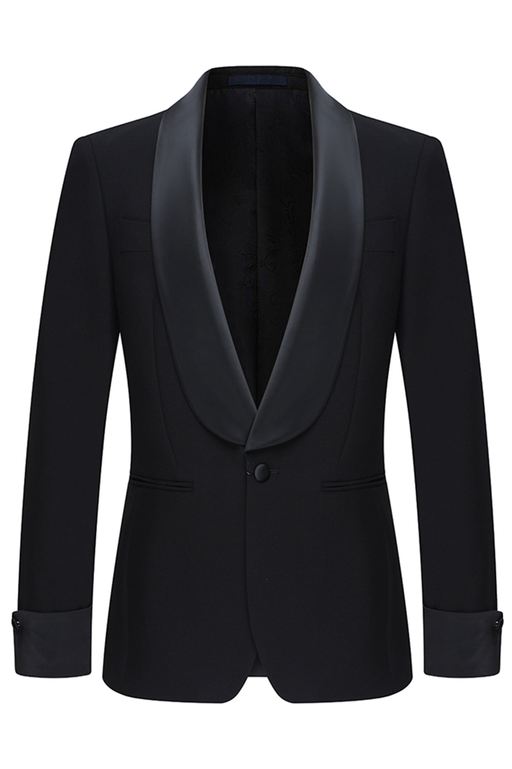 Slim Fit Black 2 Piece Shawl Lapel One Button Men's Suits