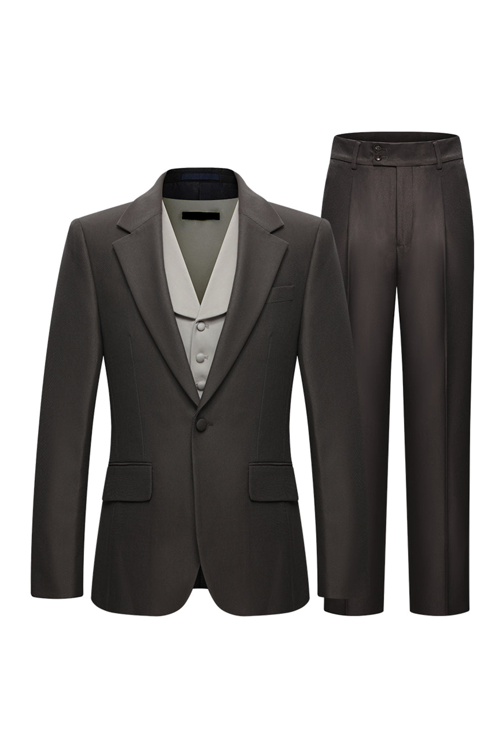 3 Piece Notched Lapel One Button Coffee Men's Suits