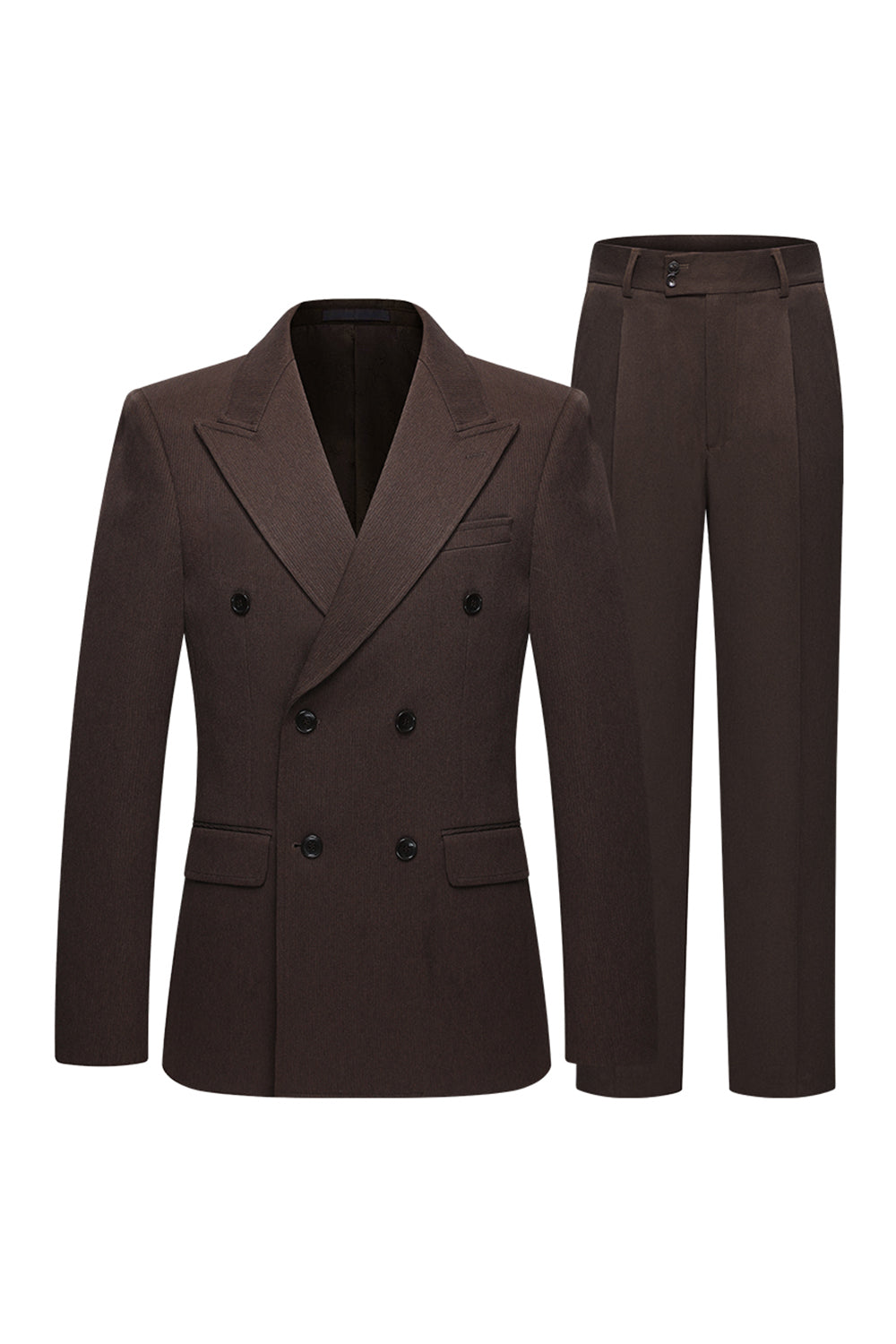 Coffee Double Breasted Peak Lapel 2 Piece Men's Suits