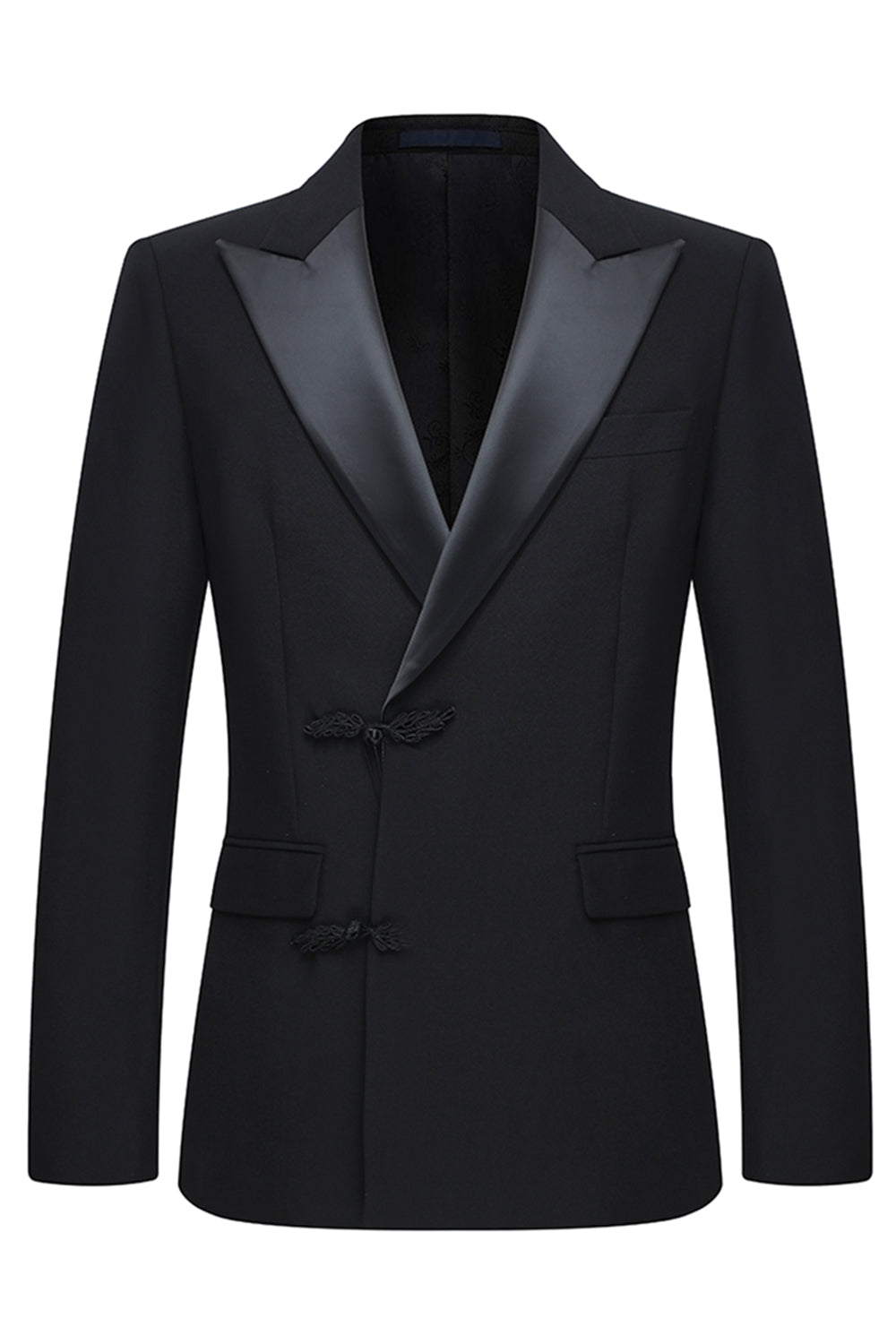 Slim Fit Peak Lapel 2 Piece Men's Black Suits