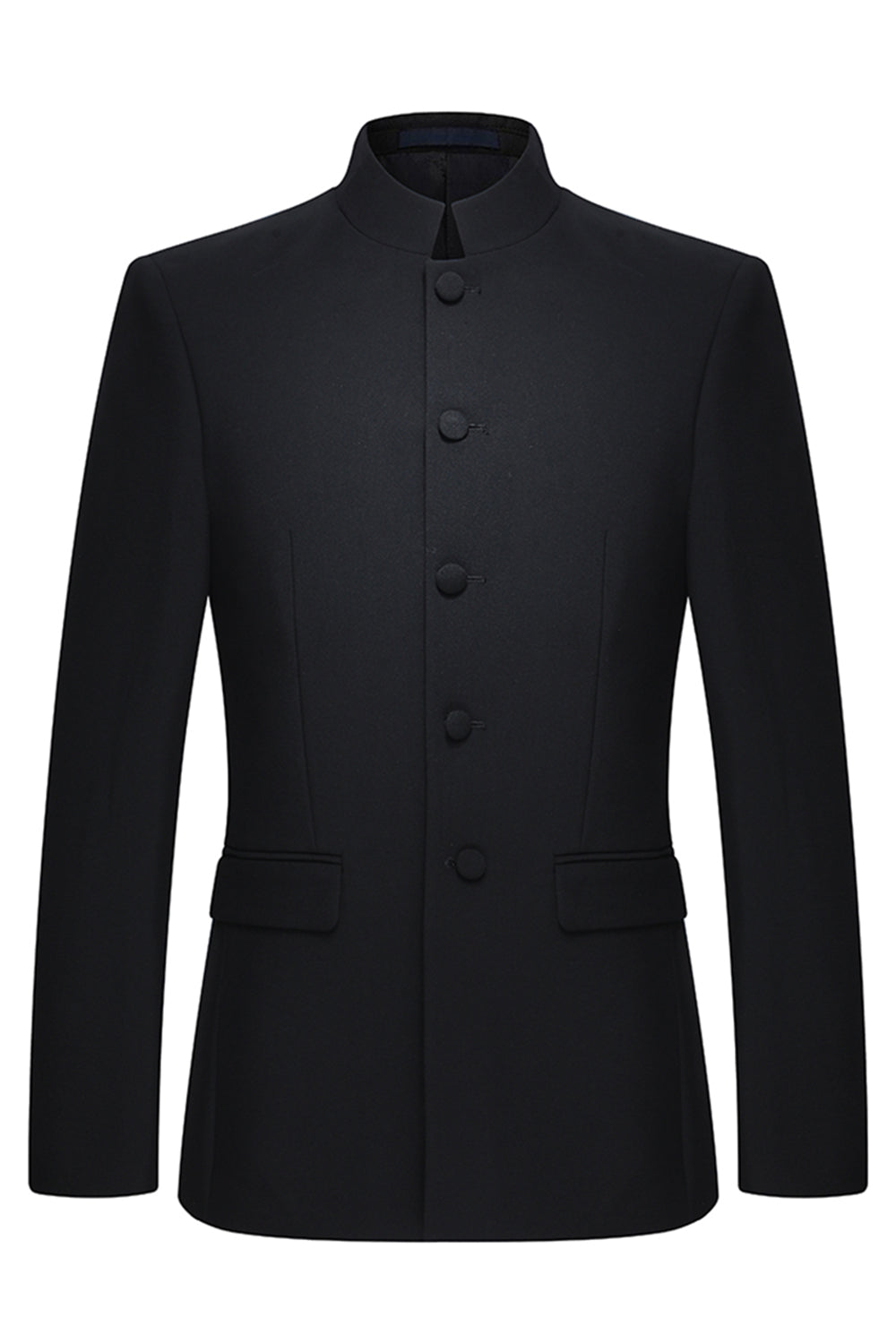 2 Piece Single Breasted Black Slim Fit Men's Mandarin Collar Suit