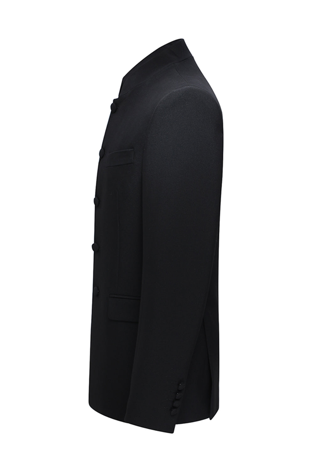 2 Piece Single Breasted Black Slim Fit Men's Mandarin Collar Suit