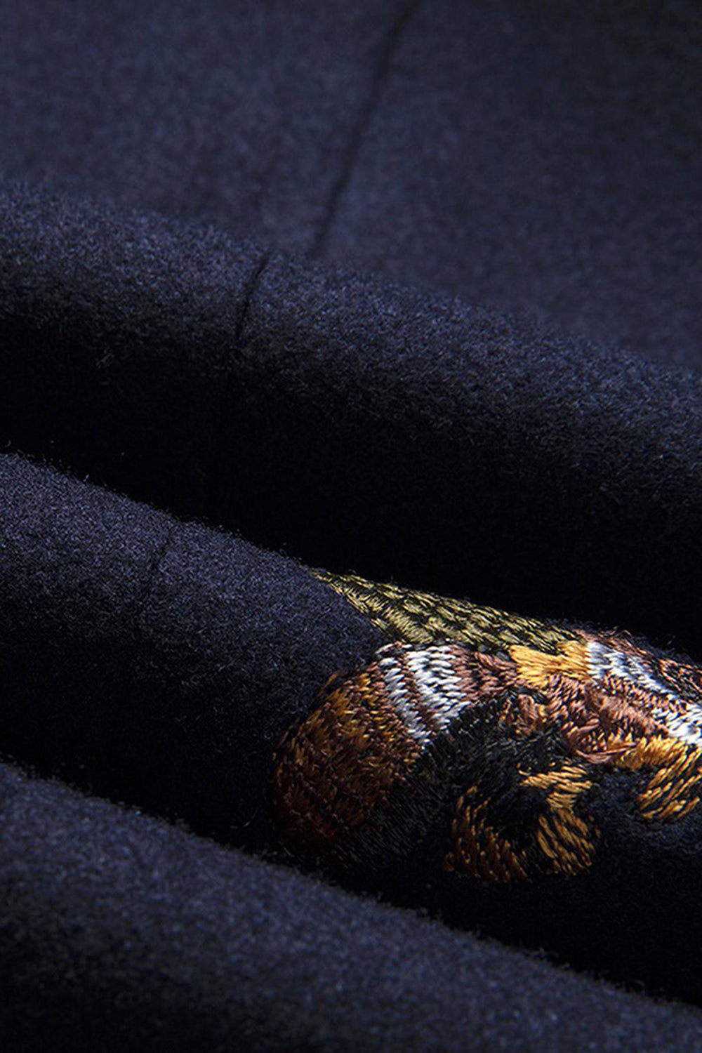 Navy Notched Lapel One Button Embroidered Men's Blazer