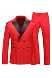 Peak Lapel Jacquard 2 Piece Blue Double Breasted Men's Suits