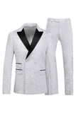 Peak Lapel Jacquard 2 Piece Blue Double Breasted Men's Suits