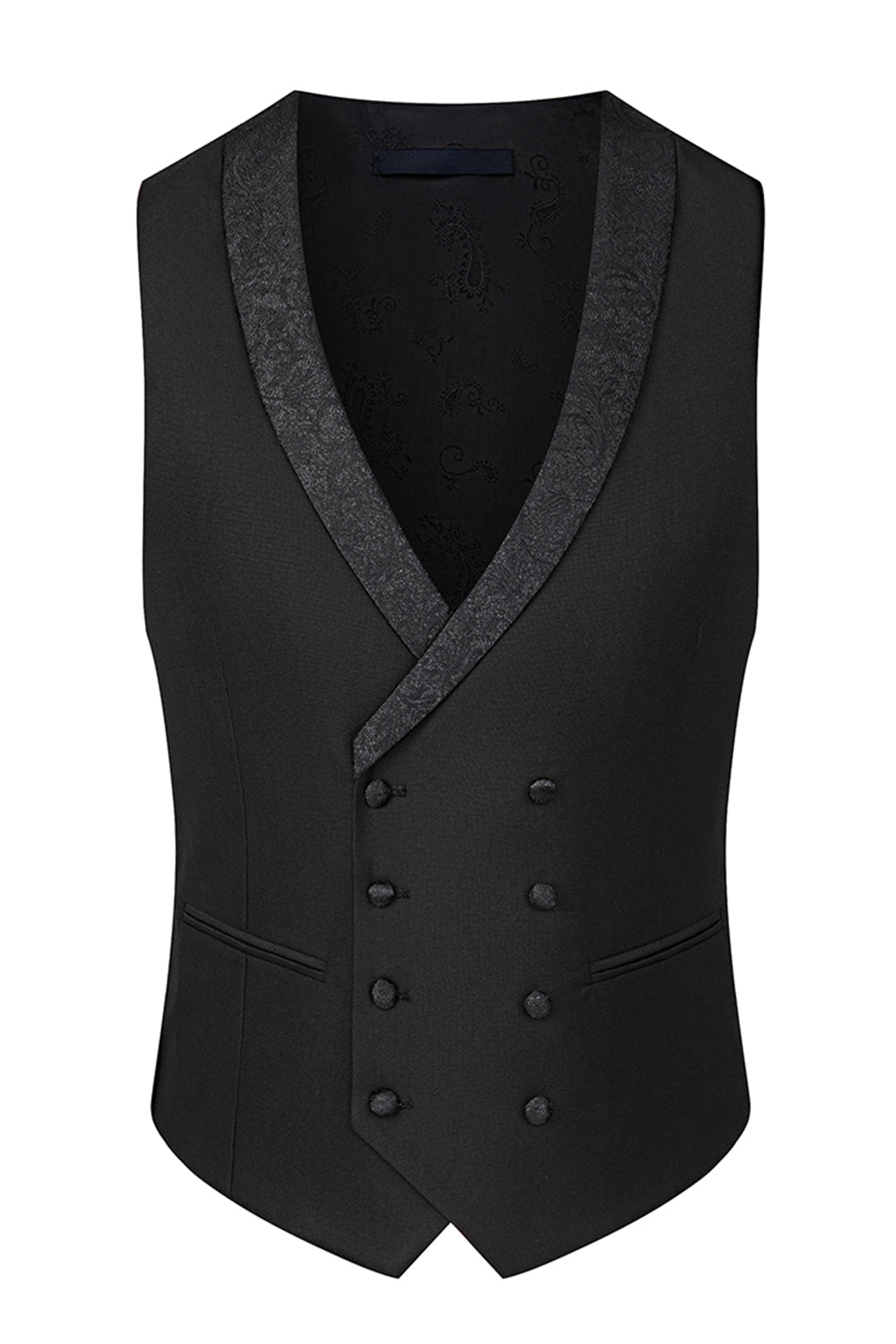 Slim Fit 3 Piece Peak Lapel Men's Black Suits