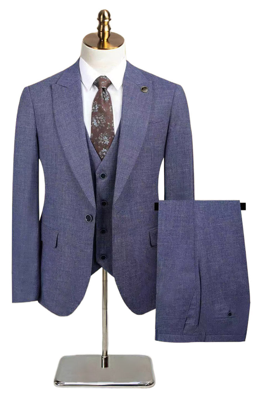 Peacock Blue Peak Lapel One Button 3 Piece Men's Suits