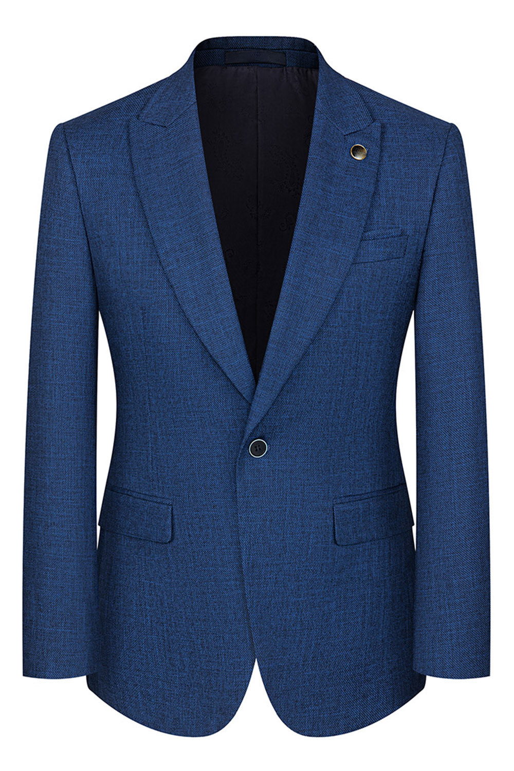 Peacock Blue Peak Lapel One Button 3 Piece Men's Suits