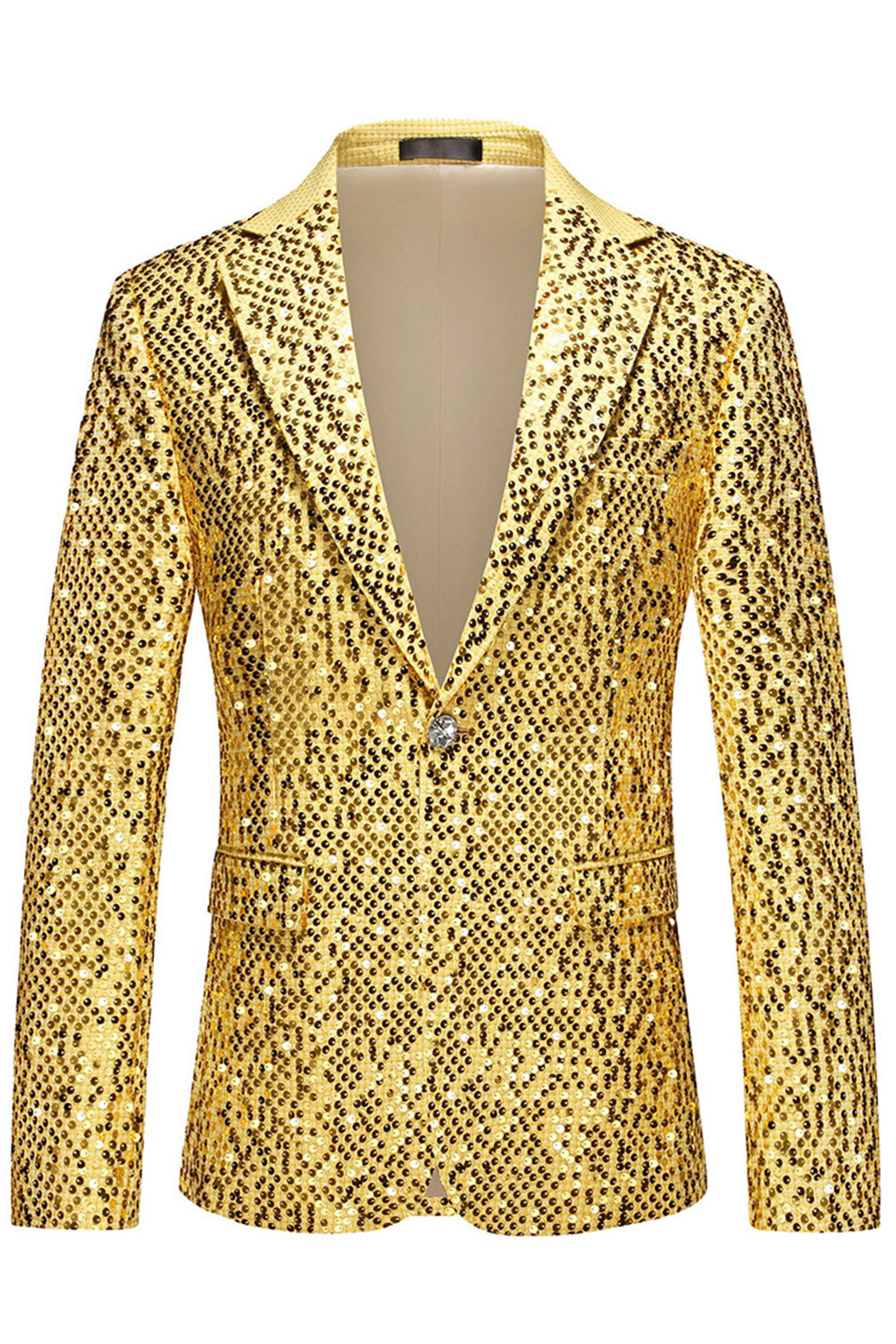 Sparkly Golden Notched Lapel Sequins 2 Piece Prom Suits
