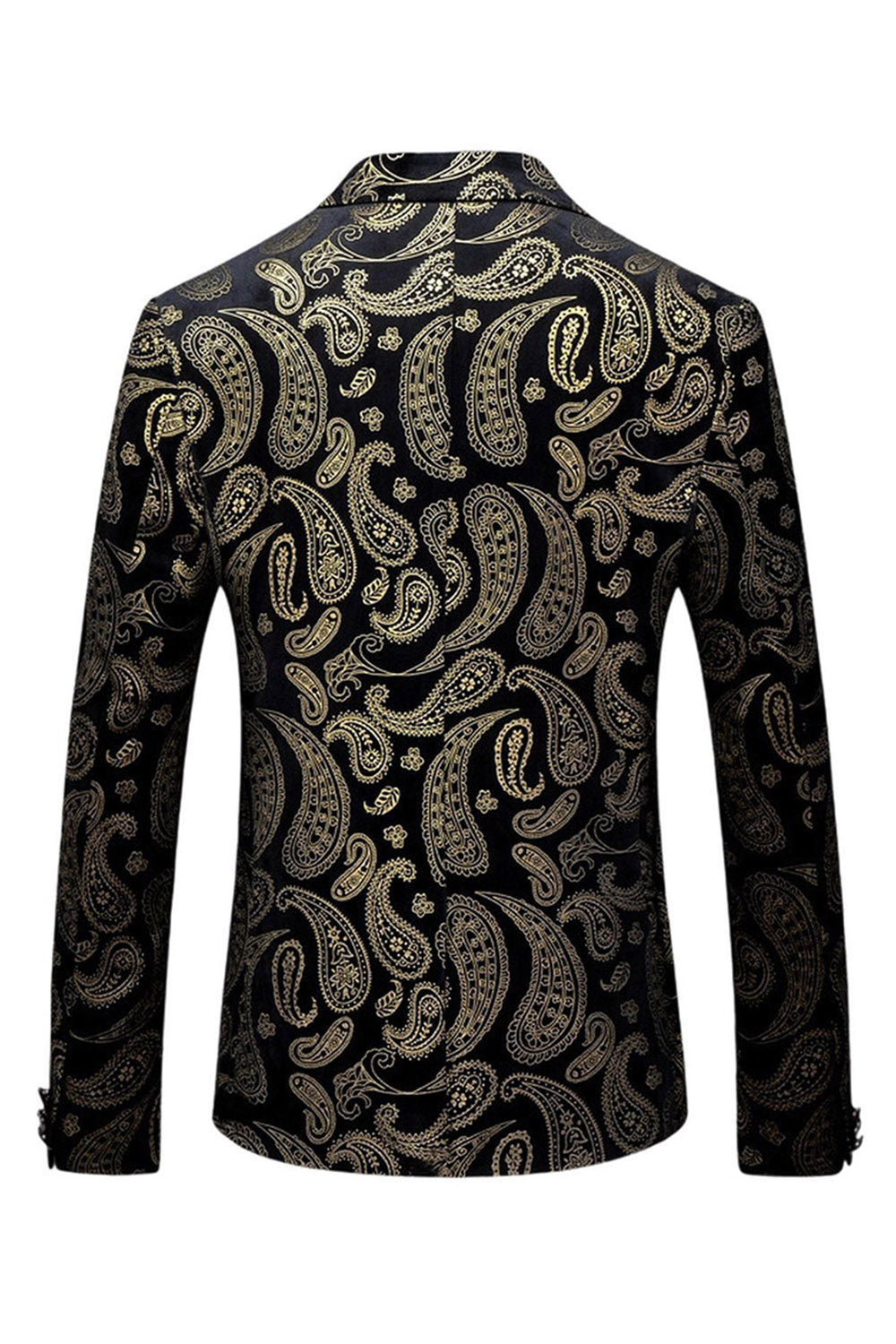 Men's Black Golden Notched Lapel Printed Blazer