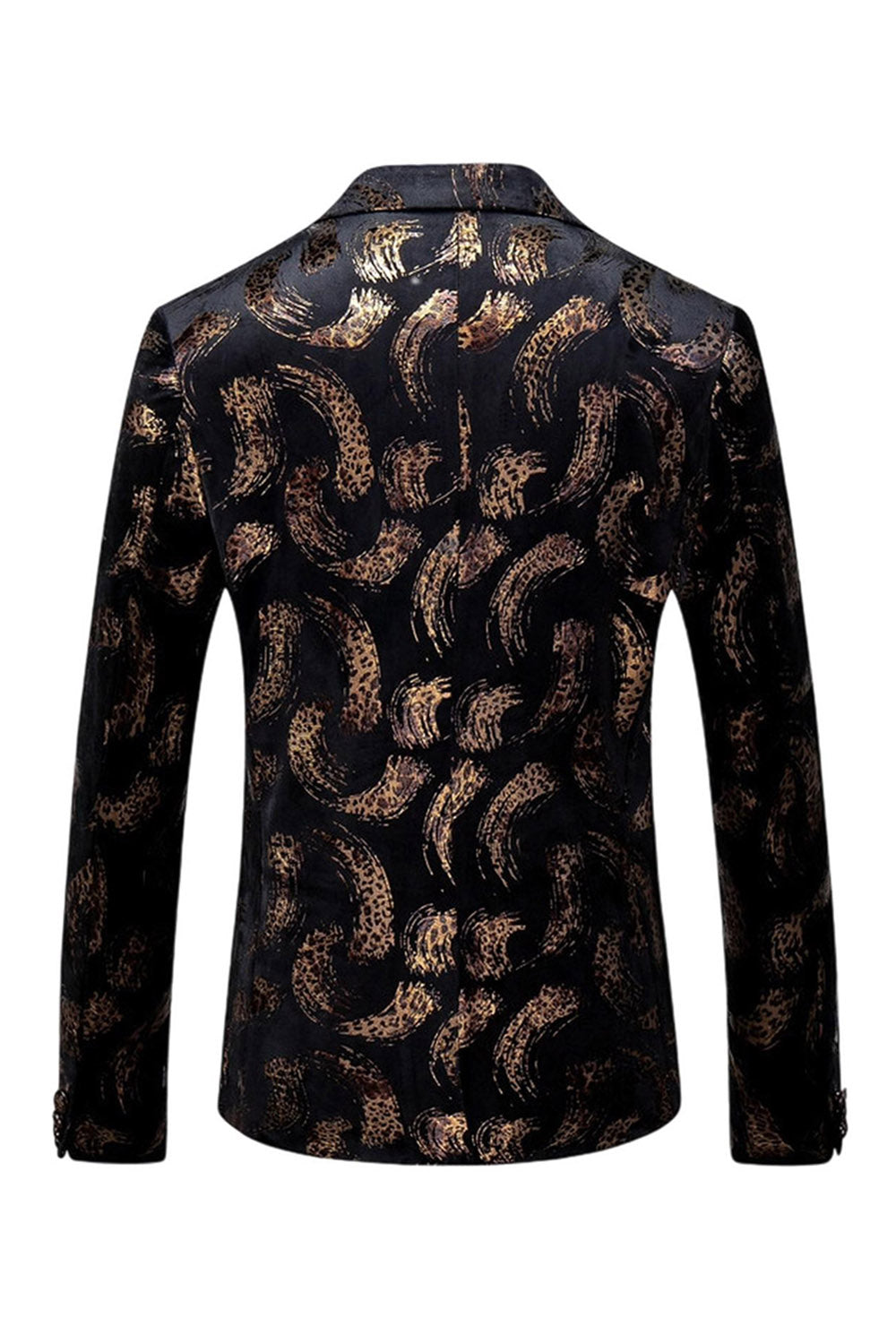 Men's Black Golden Printed Notched Lapel Prom Blazer