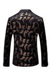 Men's Black Golden Printed Notched Lapel Prom Blazer