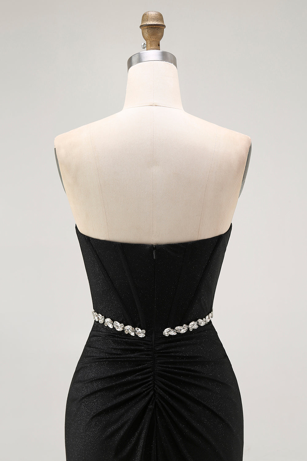 Black Mermaid Strapless Corset Long Prom Dress with Beading