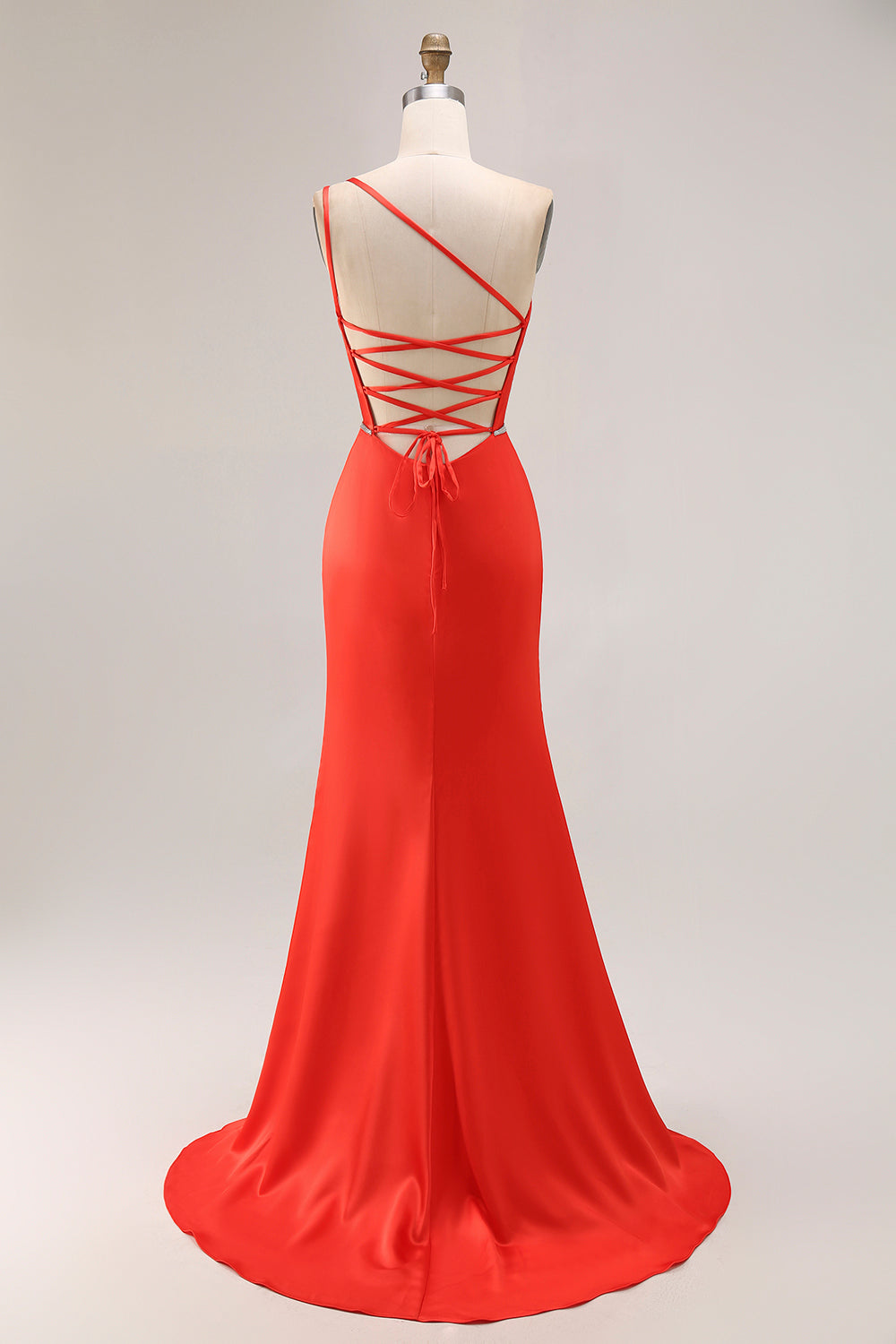One Shoulder Orange Mermaid Beaded Long Prom Dress With Slit