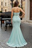 Mint Green Mermaid Appliqued Prom Dress