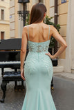 Mint Green Mermaid Appliqued Prom Dress