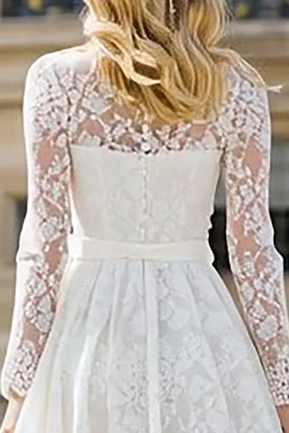 Ivory Lace A Line Round Neck Tea Length Engagement Dress with Bows