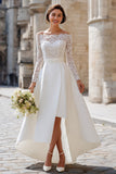 Ivory Off the Shoulder A Line High-Low Engagement Dress with Lace