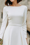 Ivory A Line Bateau Neck Long Engagement Dress with Long Sleeves