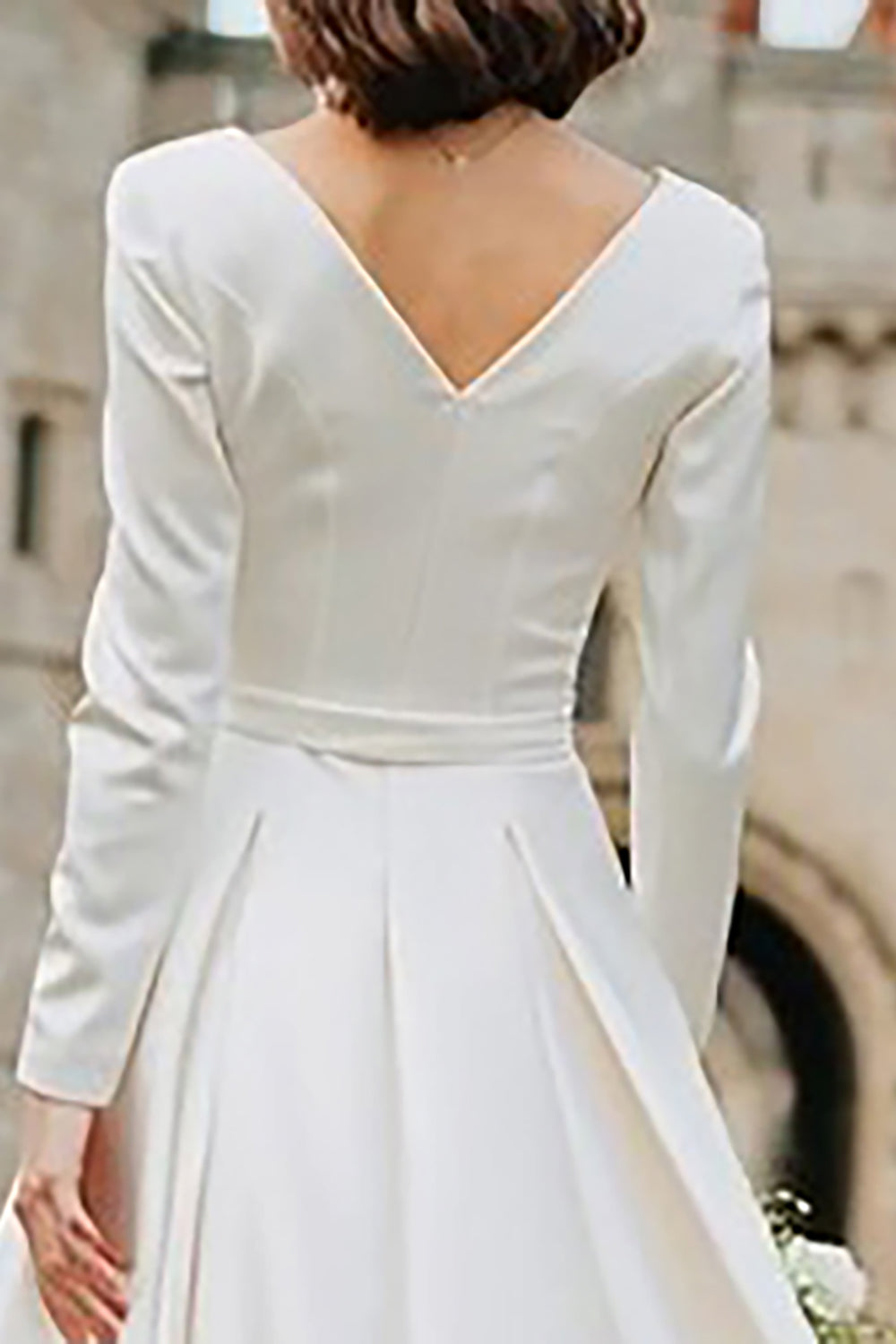 Ivory A Line Bateau Neck Long Engagement Dress with Long Sleeves