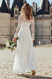Ivory Sheath Lace Long High Neck Wedding Reception Dress