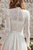 Ivory Lace A Line High Neck Rehearsal Dinner Dress