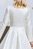 Ivory Round Neck Jacquard A Line Courthouse Wedding Dress