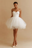White Tulle A Line Sweetheart Short Wedding Dress
