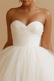 White Tulle A Line Sweetheart Short Wedding Dress