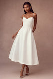 Simple White A Line Satin Spaghetti Straps Wedding Dress