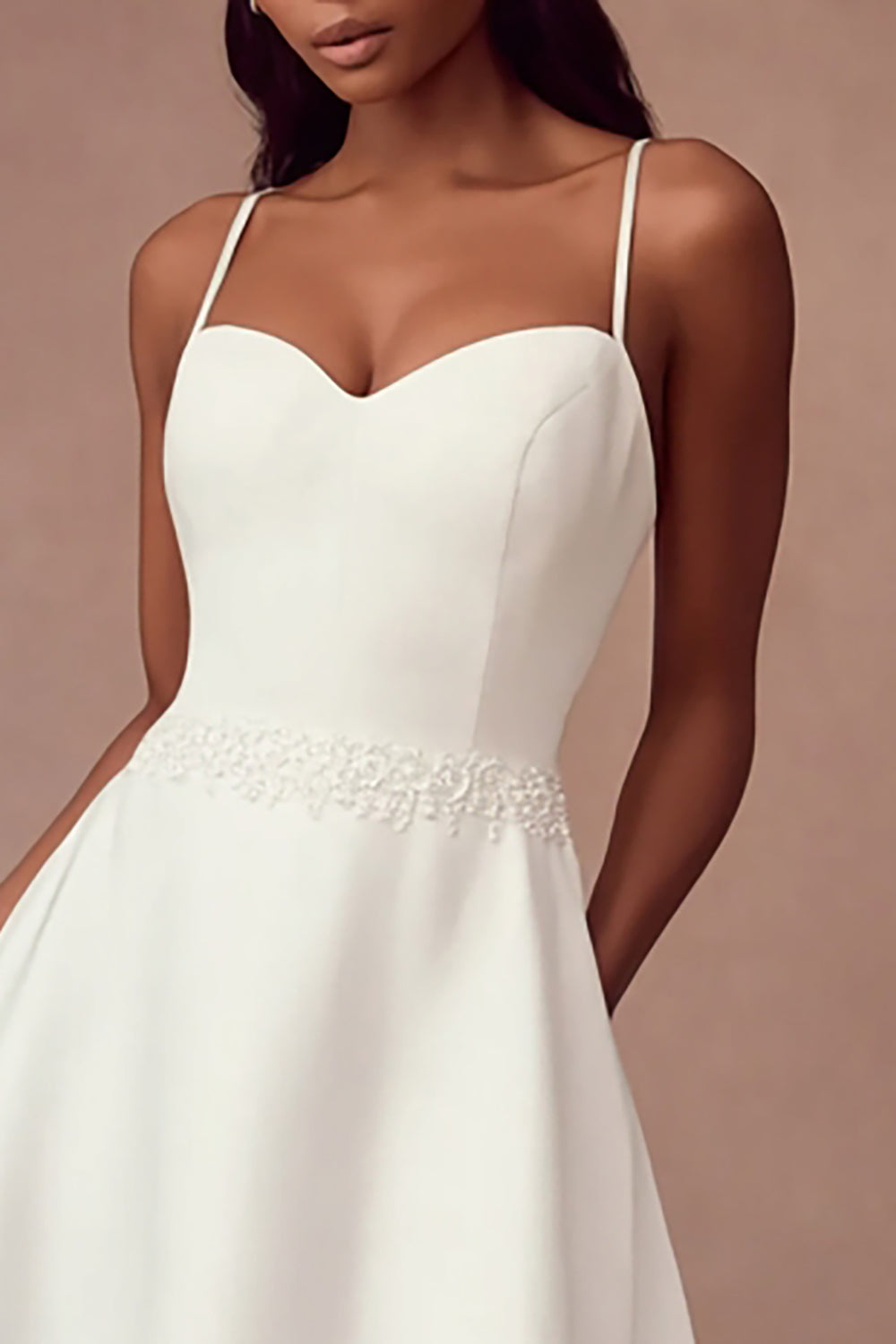 Simple White A Line Satin Spaghetti Straps Wedding Dress