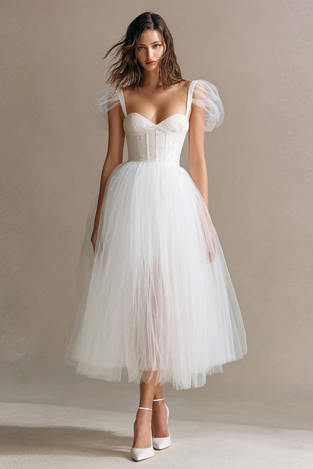 White Corset A Line Tulle Wedding Reception Dress