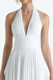 White Halter A Line Midi Rehearsal Dinner Dress