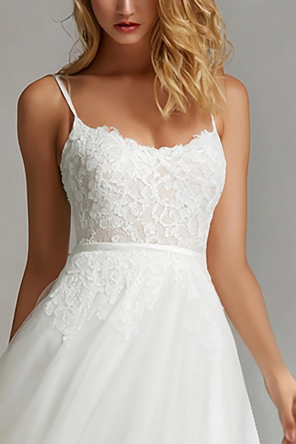 White Spaghetti Straps A Line Wedding Reception Dress