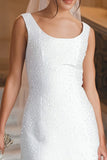 White Sheath Short Courthouse Wedding Dress