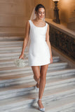 White Sheath Short Courthouse Wedding Dress
