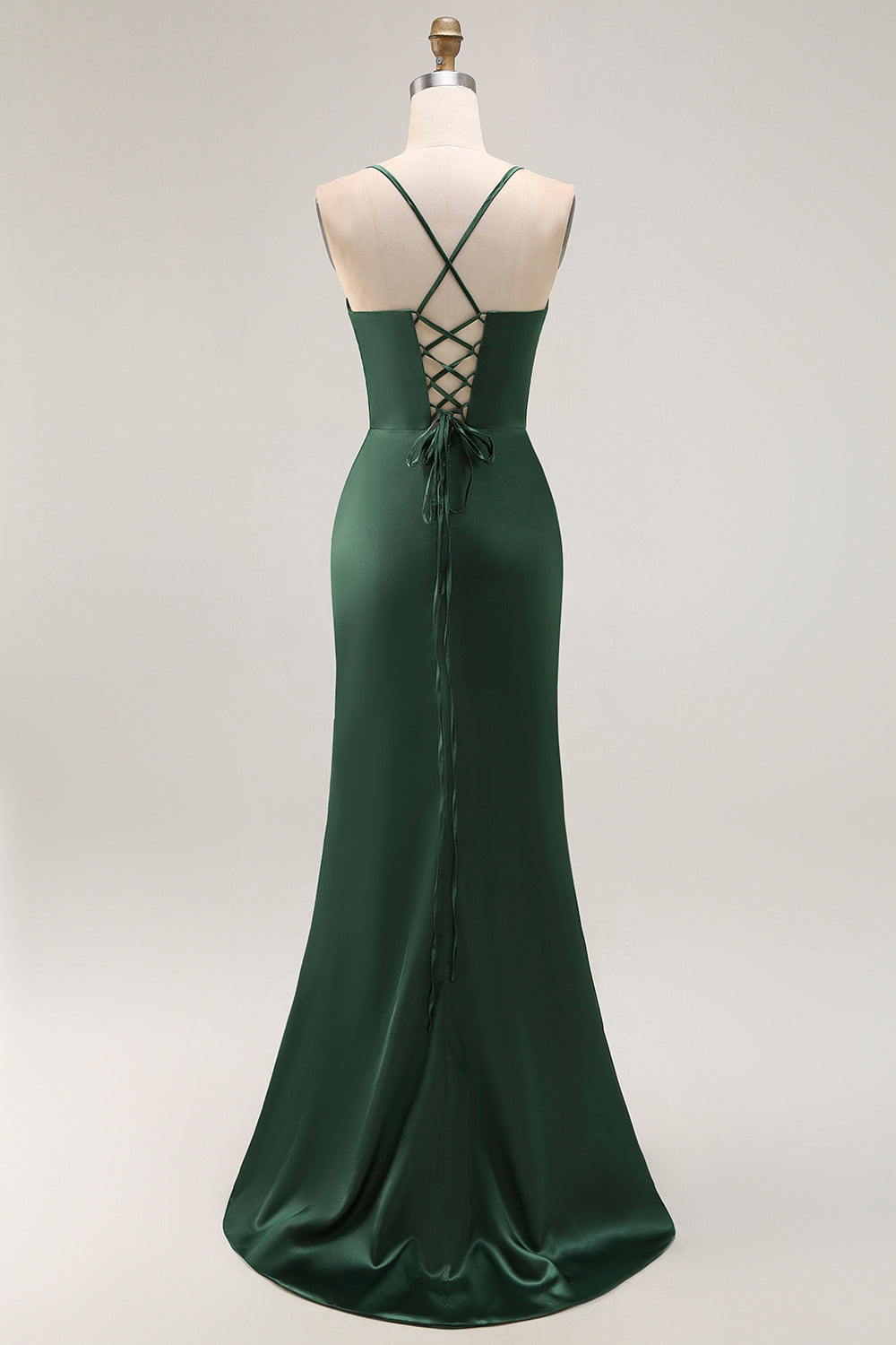 Dark Green Corset Satin Prom Dress With Slit