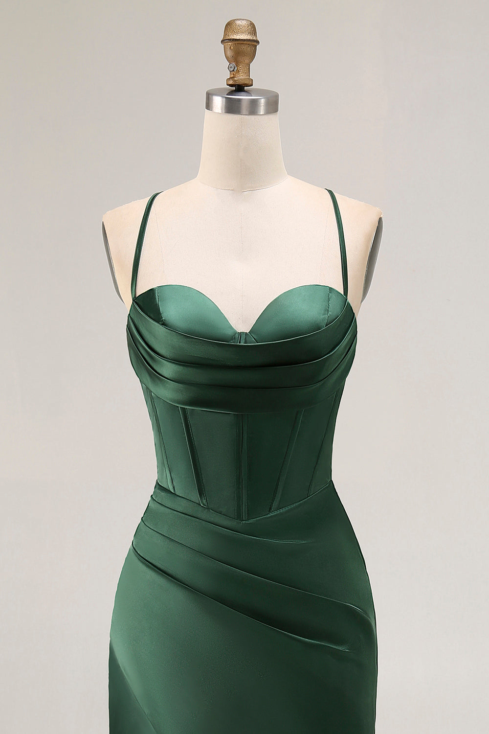 Dark Green Corset Satin Prom Dress With Slit