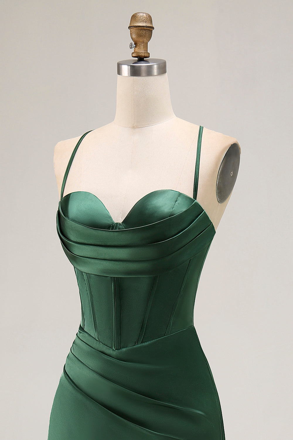 Dark Green Corset Satin Prom Dress With Slit
