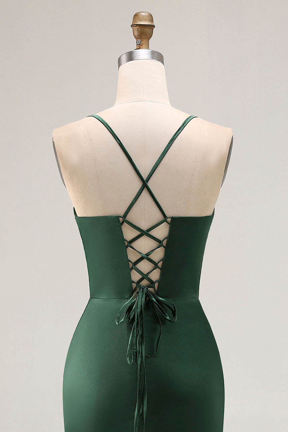 Dark Green Corset Satin Prom Dress With Slit
