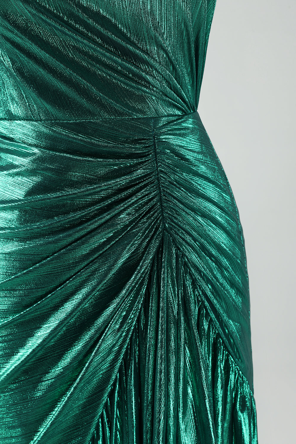 Dark Green Metallic One Shoulder Mermaid Cocktail Dress with Ruffles