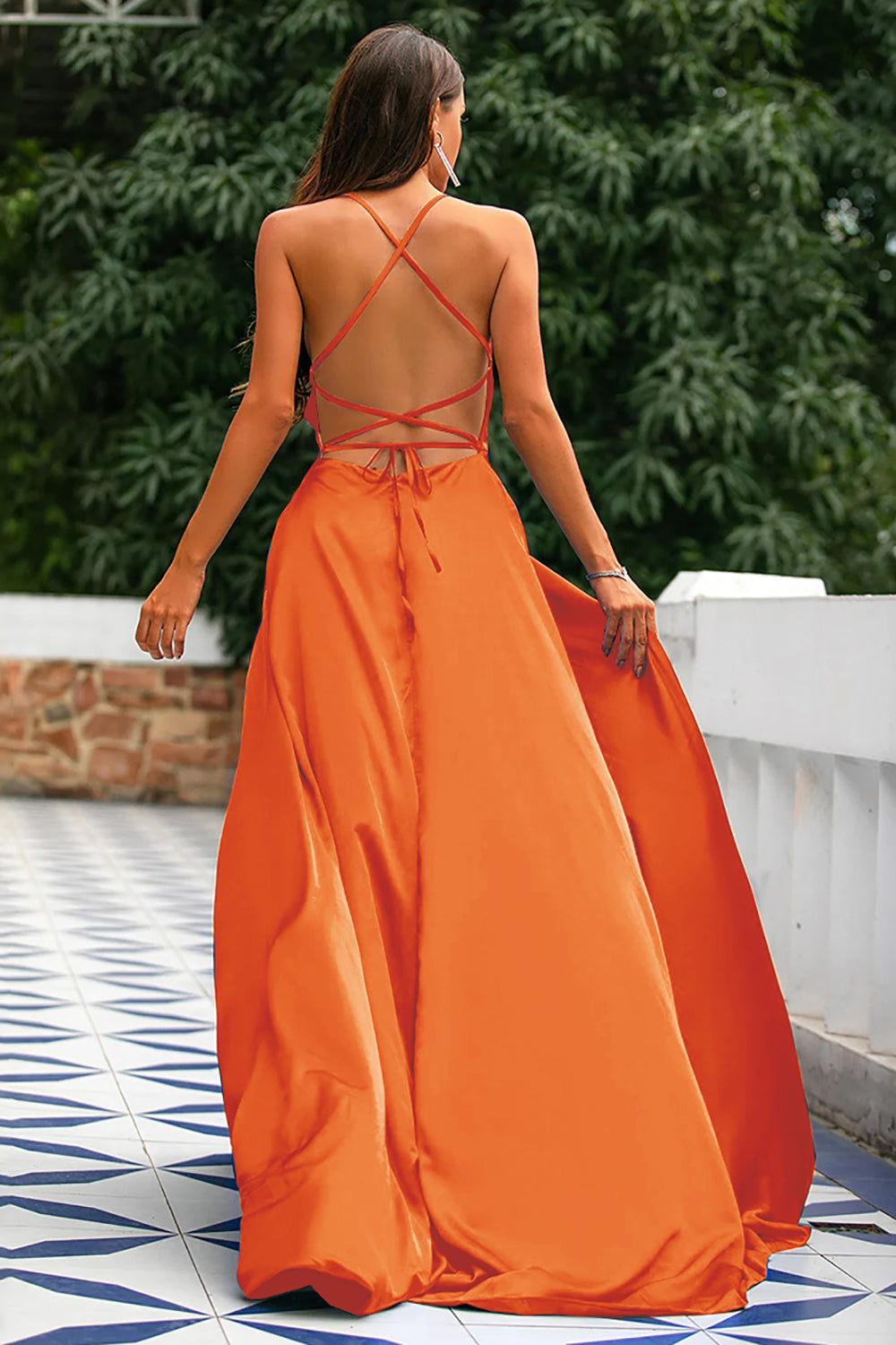 Red Backless Satin Dress