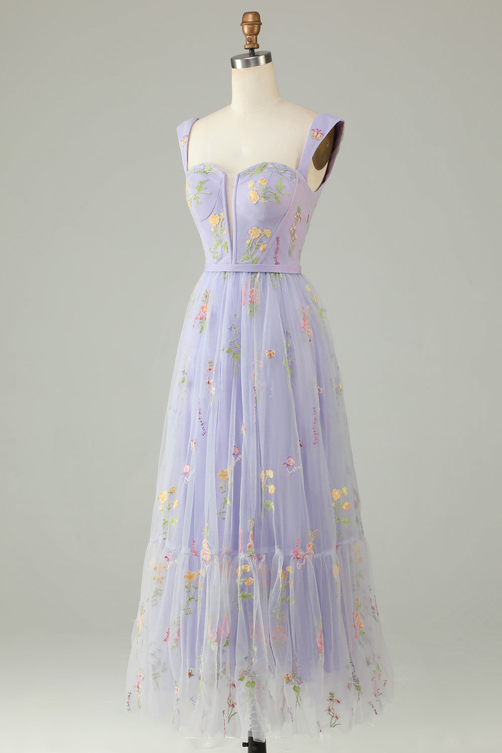 Princess A Line Sweetheart Light Purple Long Prom Dress with Embroidery
