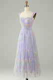 Princess A Line Sweetheart Light Purple Long Prom Dress with Embroidery