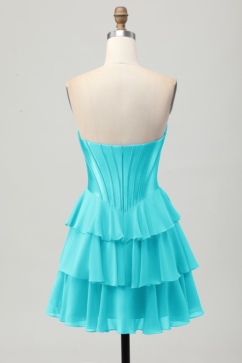 Yellow Strapless Corset A Line Tiered Cocktail Dress