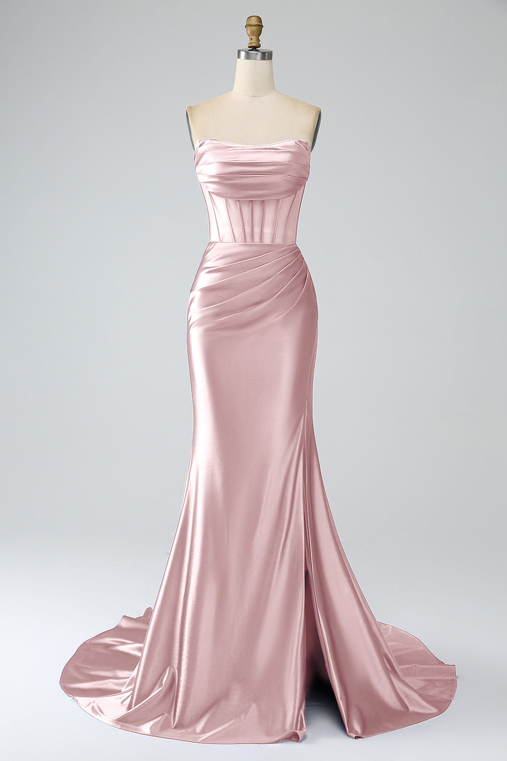 Royal Blue Mermaid Strapless Corset Long Prom Dress with Slit