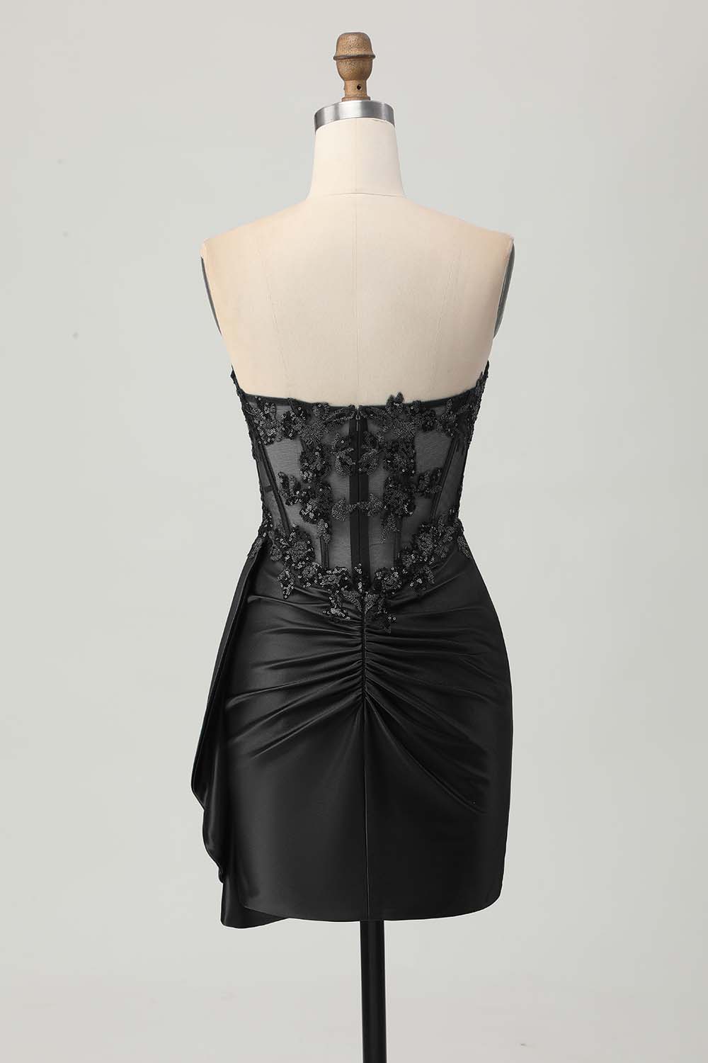 Sparkly Dark Green Strapless Corset Sequins Bodycon Cocktail Dress with Streamer