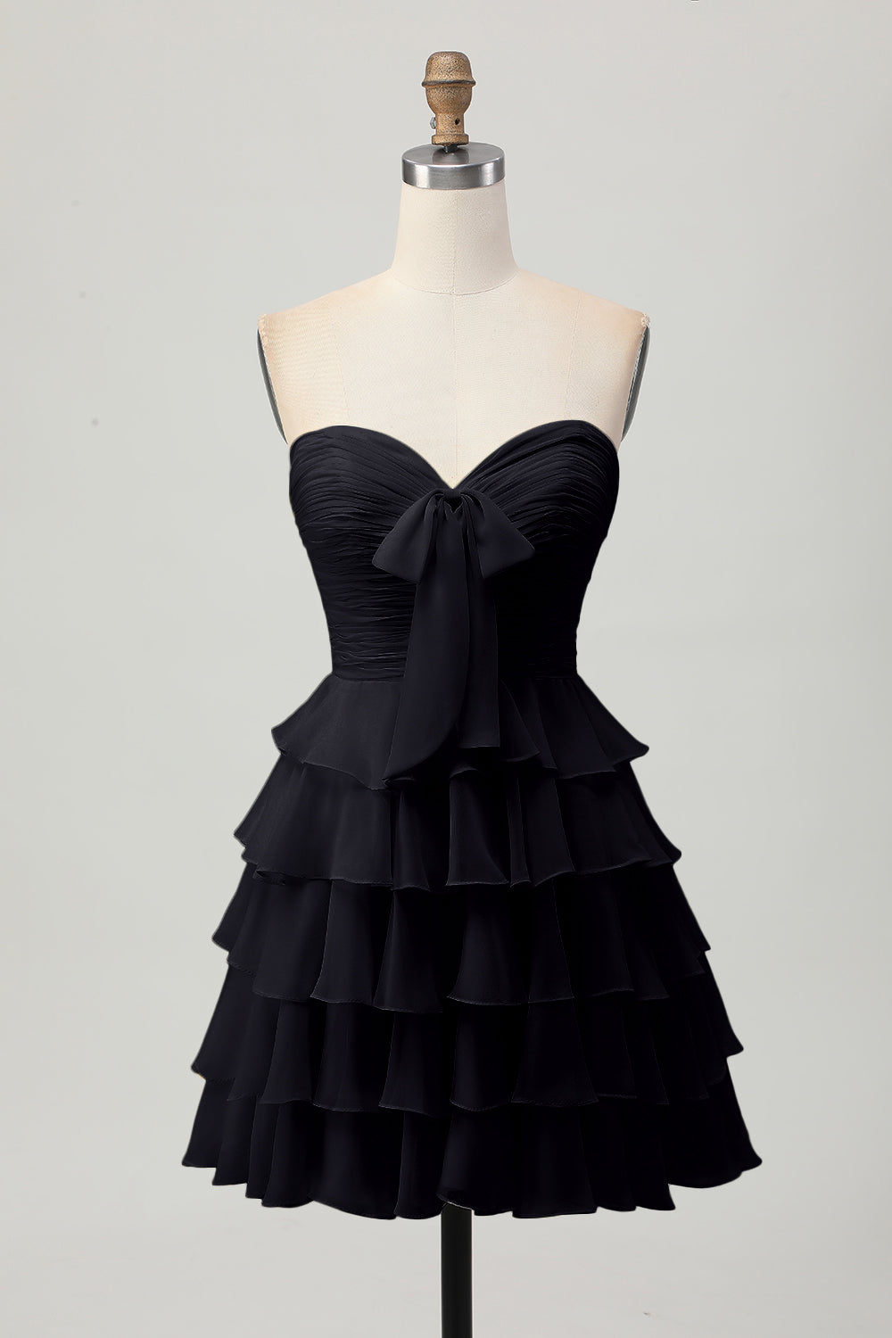 Yellow Strapless A Line Tiered Short Prom Dress with Bow