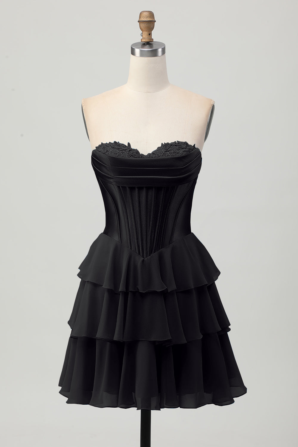 Yellow Strapless Corset A Line Tiered Cocktail Dress